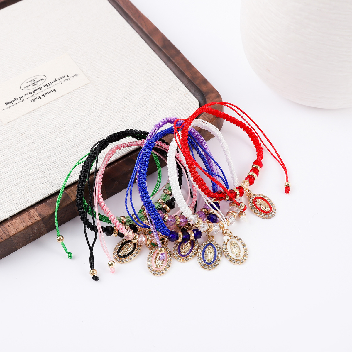 Amazon Cross-Border Sales Of Round Drip Oil Set Diamond St. Benedict Pendant Crystal Woven Bracelet Fashion Men's And Women's Bracelets details Picture