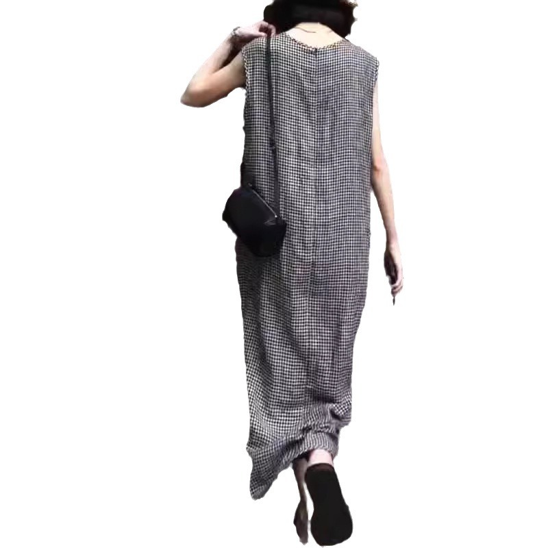 24157 Da Ai Mei Yi Yuan 2024 Summer New Stylish checked Long Dress Sleeveless casual Loose for women Item Picture