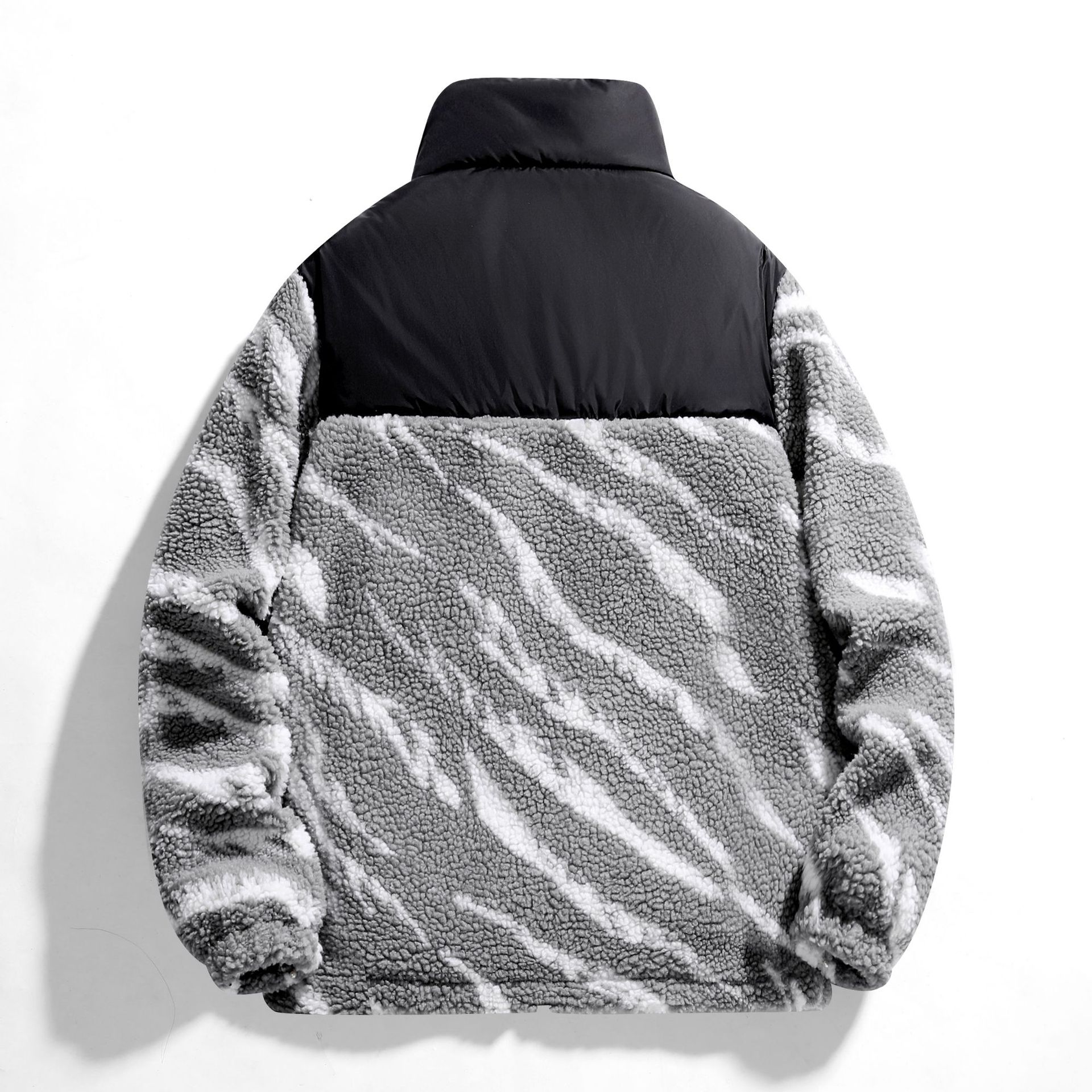 High-end new 2022 autumn and winter men's thickened cotton-padded jacket, a trendy brand zebra patchwork, versatile and warm women's sheep style Item Picture