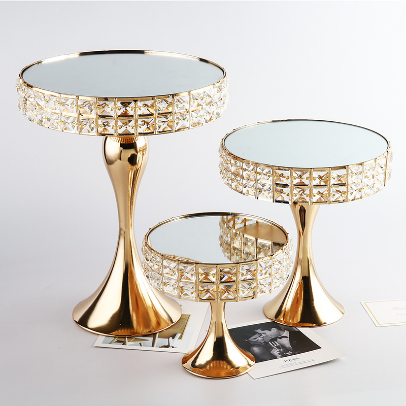 欧式玻璃镜面家居摆件 ins风水晶甜品蛋糕托盘圆形化妆品收纳盘