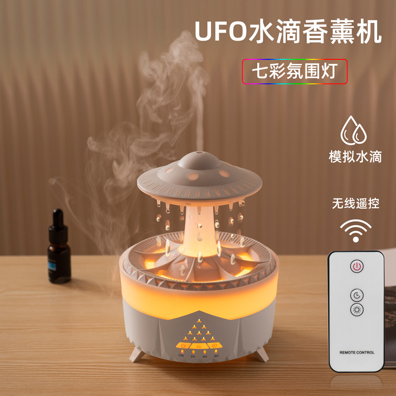 跨境新品水滴加湿器家用桌面静音七彩仿真火焰香薰机酒店精油专用