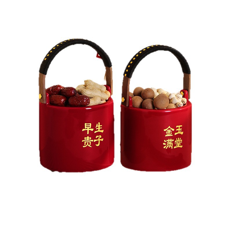 A pair of wedding buckets for children and grandchildren, a comprehensive list of items for the bride's dowry, red wedding buckets and treasure buckets for the bride's family's wedding, decorative ornaments Item Picture