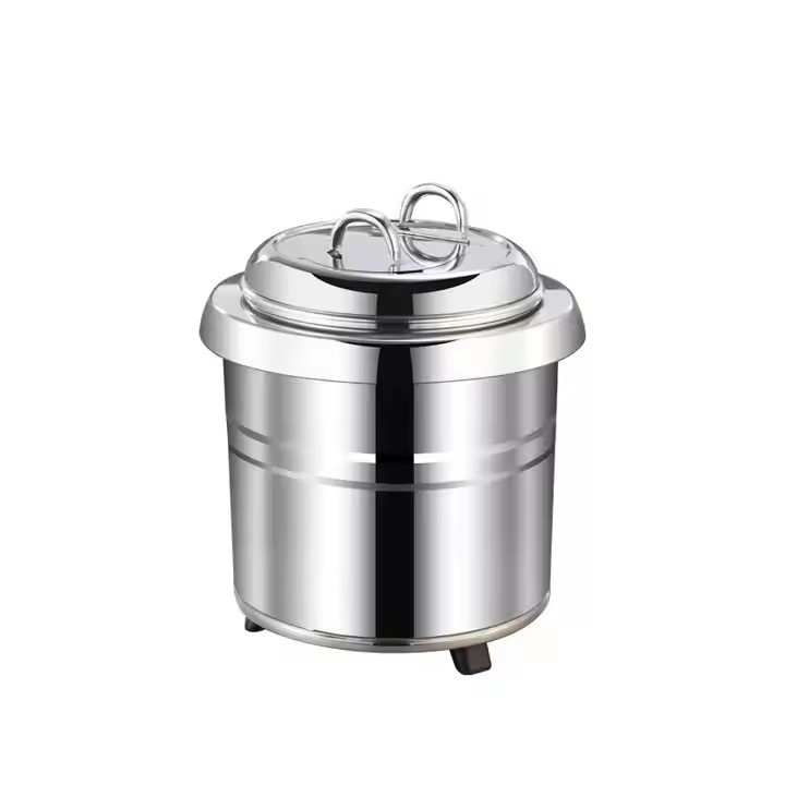 Strict Selection Of Stainless Steel Hammer Grain Warm Soup Pot Commercial Buffet Thermal Insulation Electric Hot Soup Stove Breakfast Warm Porridge Pot Electric Heating Bucket details Picture