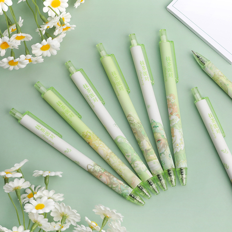 Bag 6 Matcha Party Press Neutral Pen Student St Pen Quick-Drying Water-Based Pen Black Signature Pen Office details Picture