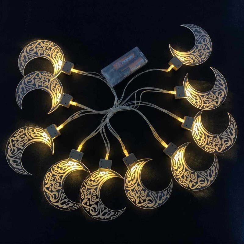 Ramadan新款LED叶子形状灯串中木亚克力Eid家居节日装饰mubarak