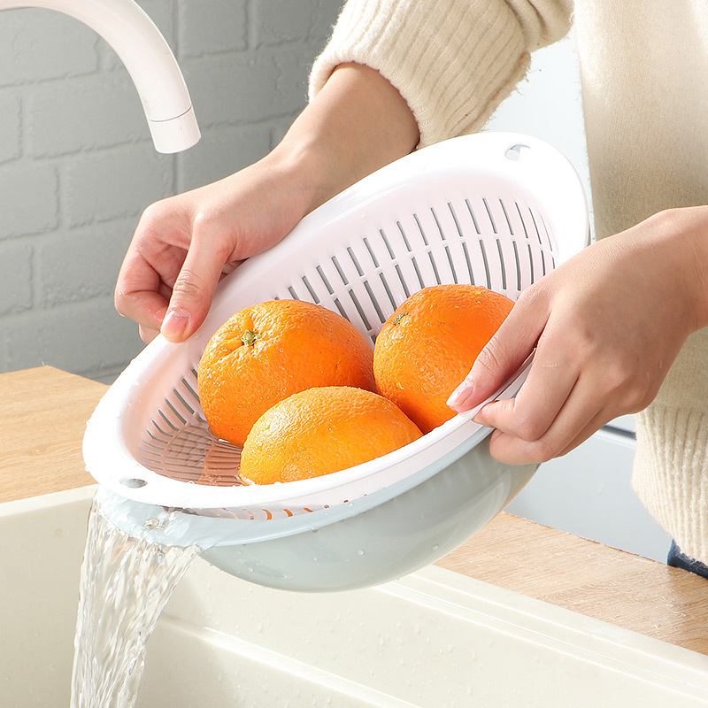 Japanese Simple Double Layer Drain Basket Plastic Kitchen Storage Multi-Functional Drop Resistant Washing Vegetables Filter Basket Fruit And Vegetable Drain Basin Application Scenario