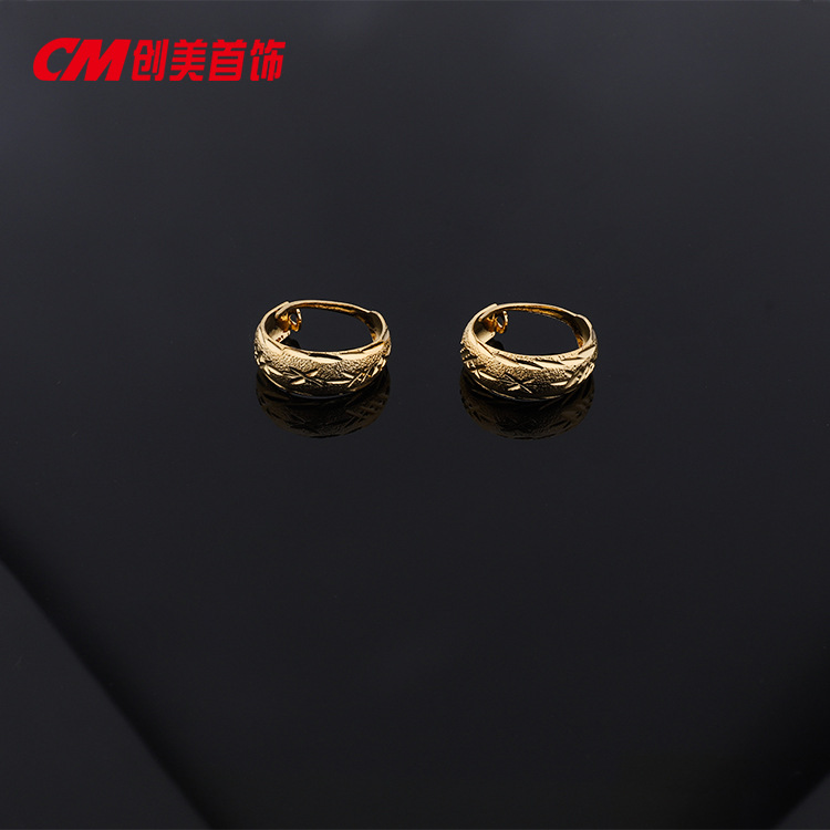 Chuangmei Jewelry 24K gold-plated matte striped elegant earrings, European and American cross-border fashionable retro earrings, high-quality batch details Picture