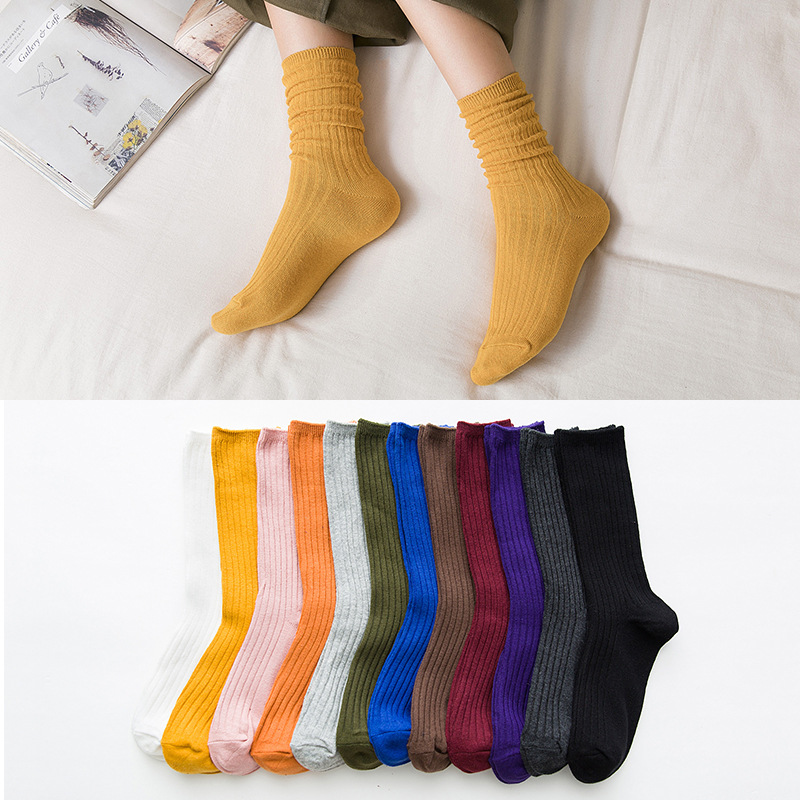 Sock street stall, one-piece delivery for spring and autumn socks, women's pile socks, women's solid color versatile mid-calf cotton socks, Zhuji Korean style college-style women's socks wholesale, one-piece delivery