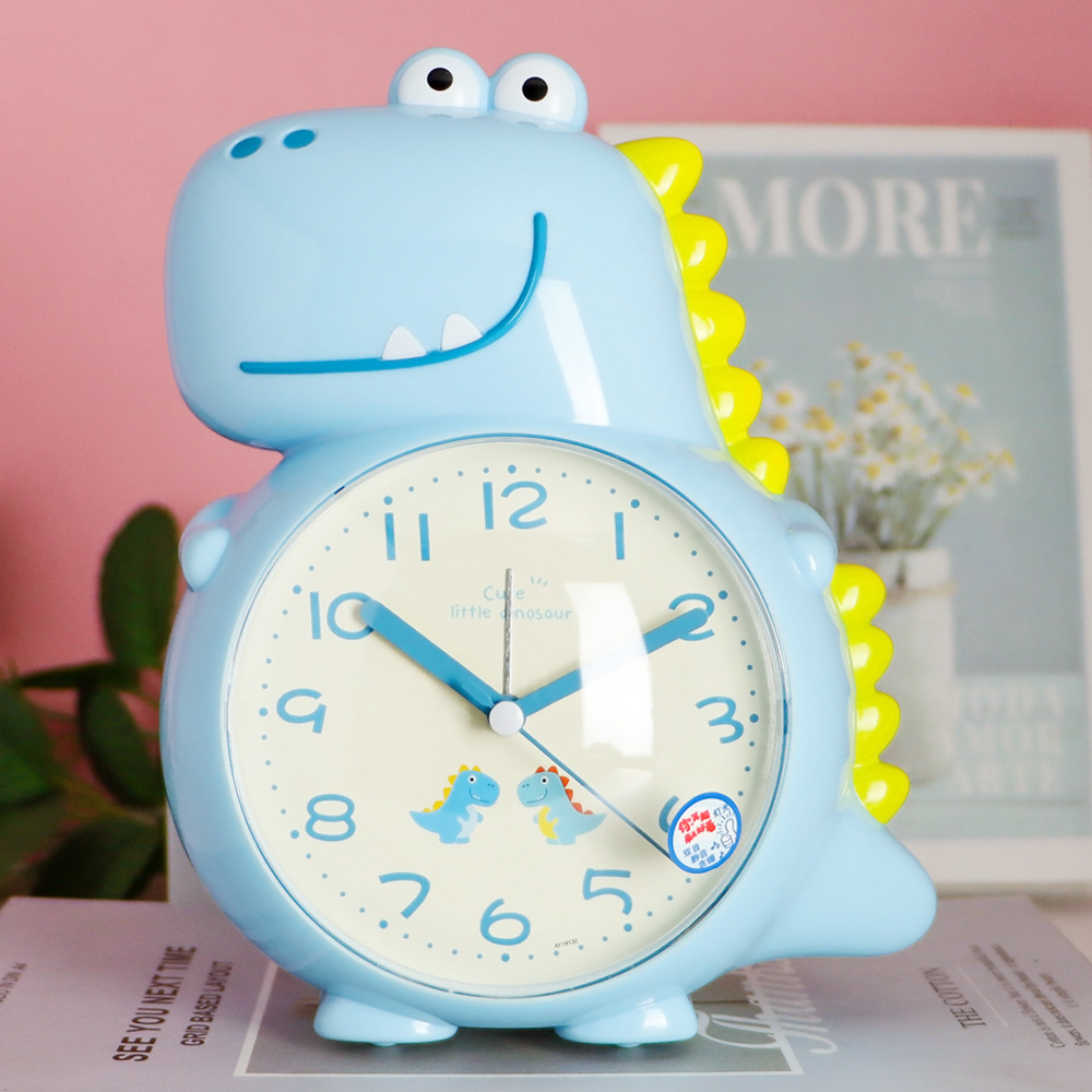 Children's cute cartoon dinosaur voice music alarm clock night light integrated bedside silent scanning snooze clock details Picture