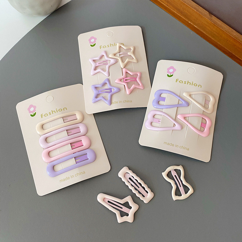 Cute pink star hair clips from the national trend series, children's colorful bangs clips, headwear, heart-shaped bb clips on the side of the forehead Specification image