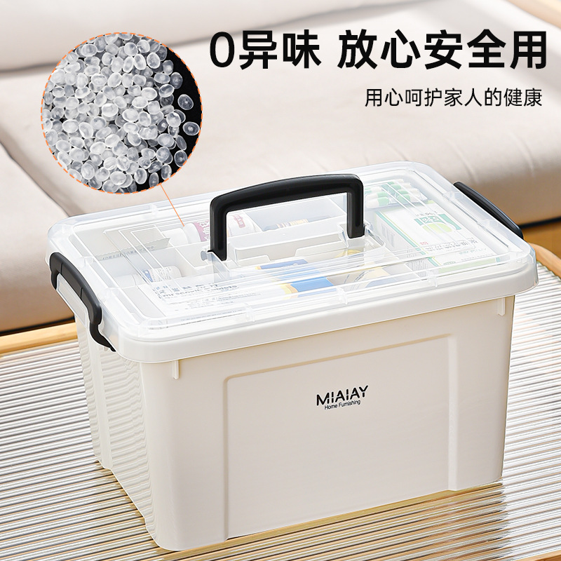 Portable hand-held household plastic anti-epidemic medicine storage box with double-layer transparent lid for storage Specification image