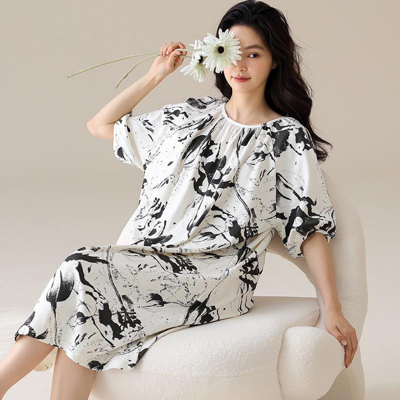 厂家新款春夏莫代尔棉亲肤睡裙女双口袋可外穿家居服7A级抑菌面料