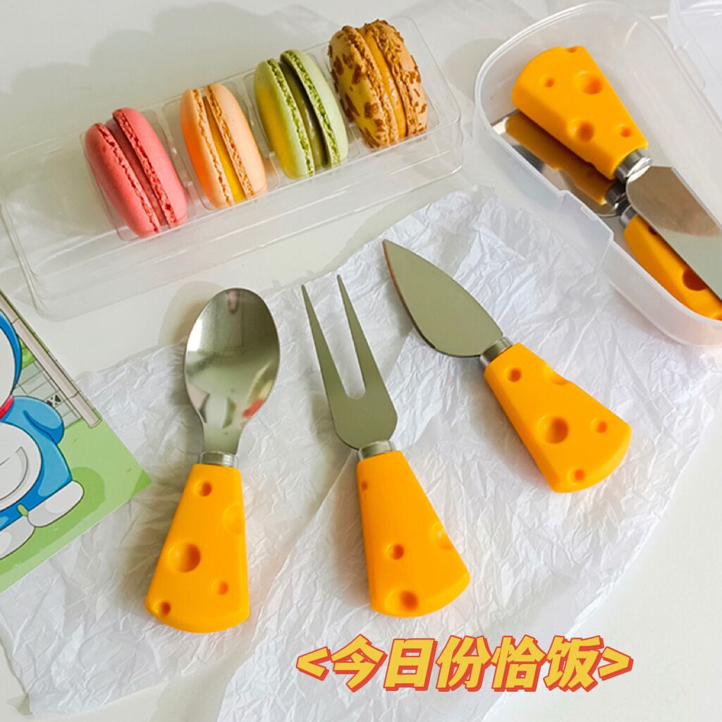Cheese Cheese Fruit Knife, Fork And Spoon Set Cute Western Tableware Bread Dessert Small Fork Stainless Steel Small Spoon Specification drawing