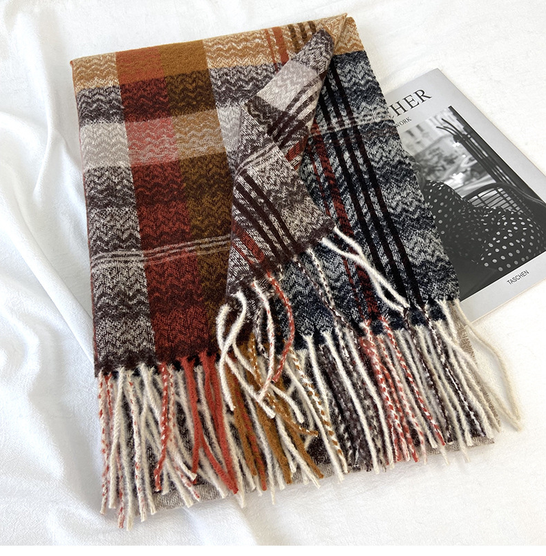 围巾女秋冬季跨境高级感仿羊绒格子流苏披肩学生加厚保暖围脖批发详情8