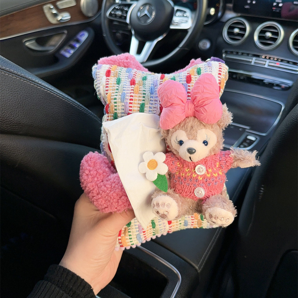 Car multi-functional hanging cartoon cute paper towel box bag inside the car front and back car supplies network red details Picture