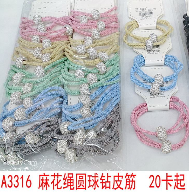 A3316 twisted rope, round ball, diamond rubber band, hair band, hair accessory, hair rope, head accessory, Japanese and Korean accessories 2-yuan store wholesale supply Application Scenario