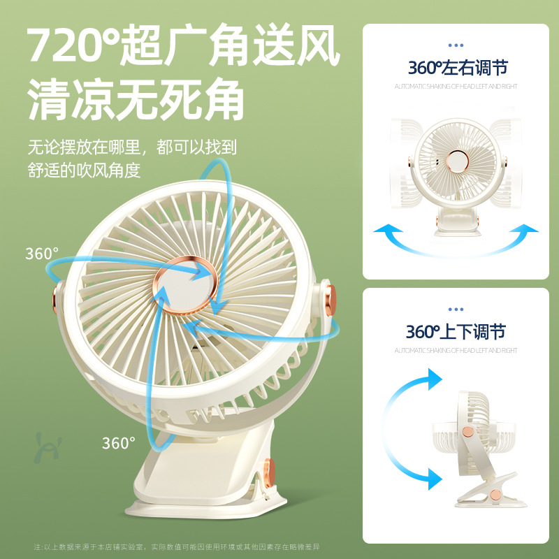 Clip-on USB mini fan, portable night light charging fan for mini student dormitories, desktop soft sound clip electric fan Application Scenario