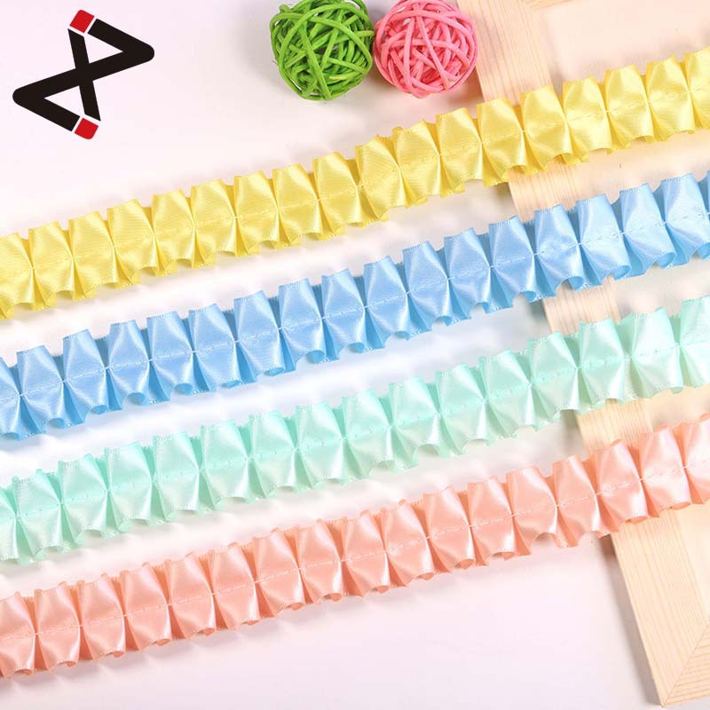 衣服辅料洛丽塔荷叶边花边 2.5cm彩色涤纶带加密中间打折褶皱花边