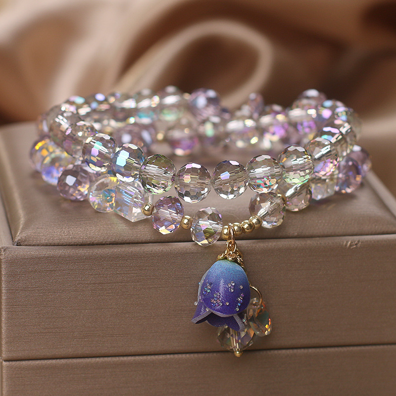 High-end and dazzling Austrian crystal bracelet, women's light luxury and fashionable double-ring lily of the valley bracelet, exquisite best friend bracelet Specification image