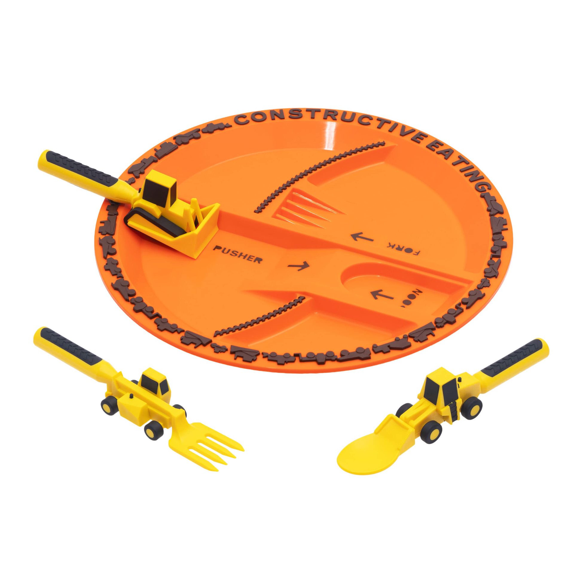 Dinneractive Cross-border Children's Tableware Set 3 Car Bulldozer Excavator Bulldozer Fork Shovel Plate