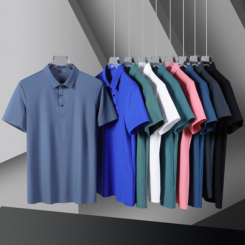 Ice silk short-sleeved Polo shirt Summer men's business casual elastic no-iron solid color stall short-sleeved lapel Polo men