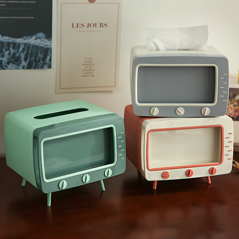 Creative Cartoon Tv Tissue Box Mobile Phone Stand Draw Paper Box Home Living Room Cute Internet Celebrity Office Desktop details Picture