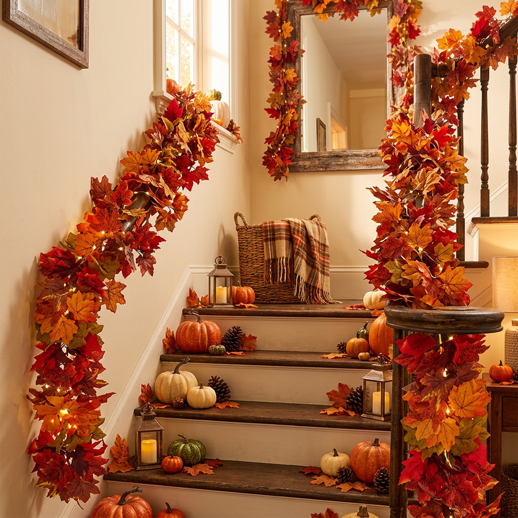 Autumn simulation maple leaf rattan, Thanksgiving Harvest Festival hanging decorations, photography sets, wall hangings, ceiling decorations, wholesale maple leaves Specification image