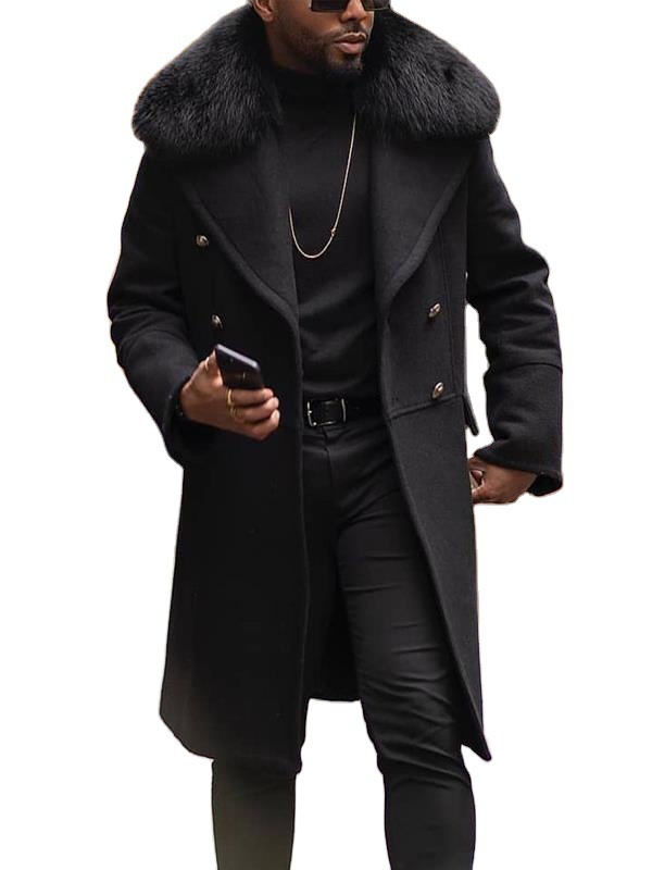 Casual woolen solid color slim-fit double-breasted brown side-sewn pocket wool men's coat in stock for young people 6607 details Picture