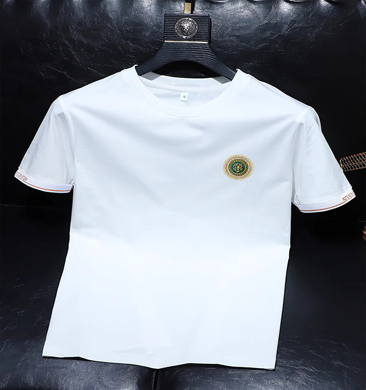 Men's summer new ice silk short-sleeved T-shirt, rhinestone tiger head casual top, breathable and slimming men's half-sleeved trendy T-shirt Application Scenario