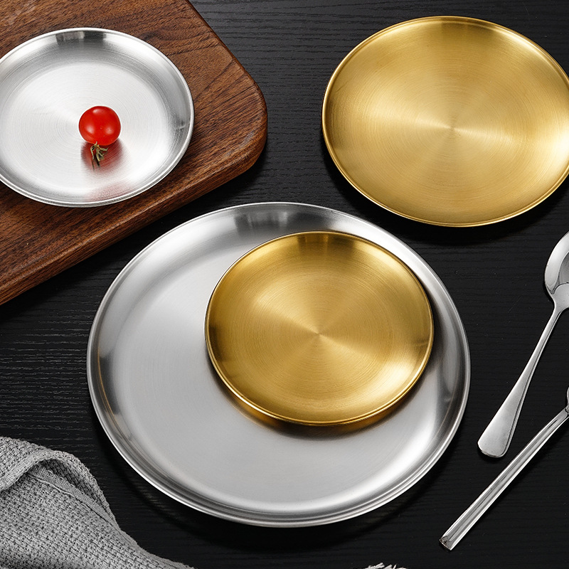 Korean Stainless Steel Plate Disc Golden Tray Bone Spitting Dish Hotel Restaurant Hot Pot Restaurant Barbecue Platter Commercial details Picture