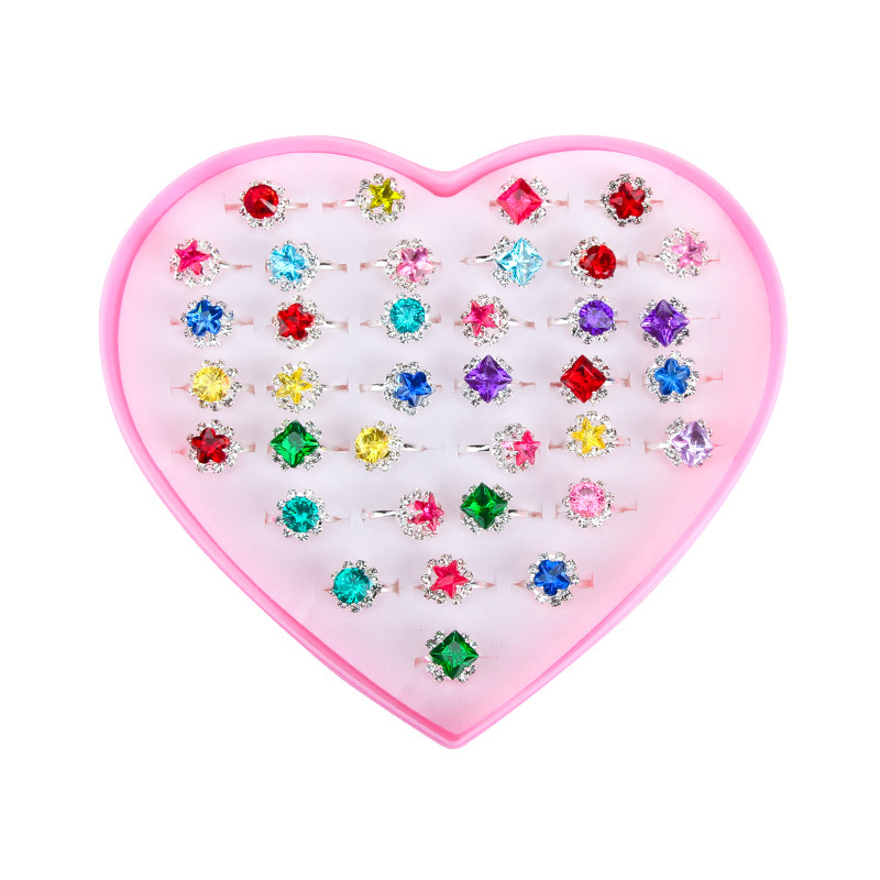 儿童戒指宝石水钻石亚克力网红小女孩戒指手饰饰品玩具厂家批发白底实物图