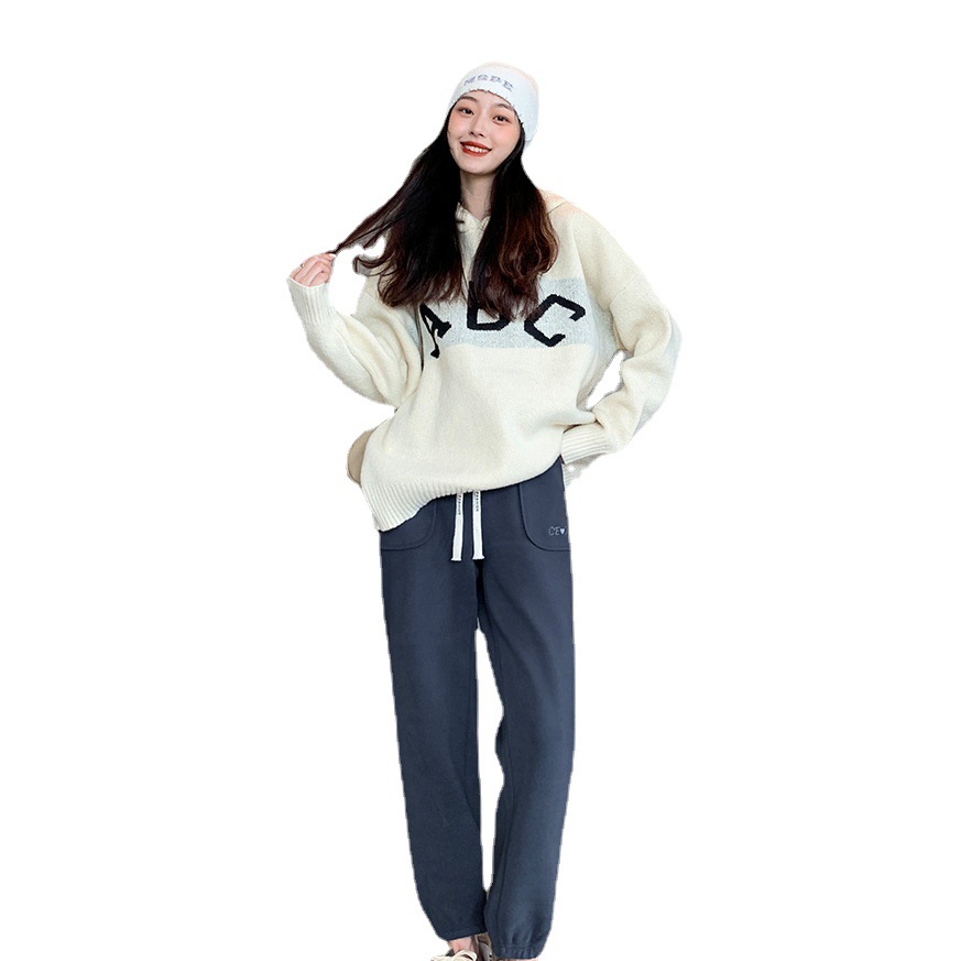 Windproof pants, casual pants, versatile and slimming, with a good drape, high-waisted and elegant commuting style. Harun tight-fitting sport pants, new autumn collection for women Item Picture