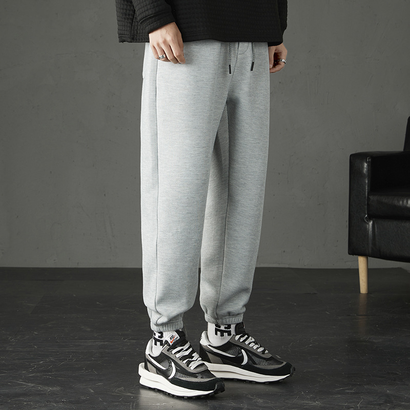 Waffle Plus Fleecy Men's Casual Pants 2022 Autumn Winter Loose Trend Sweatpants Youth Fashion Bunched Feet Sports Sweatpants Specification drawing