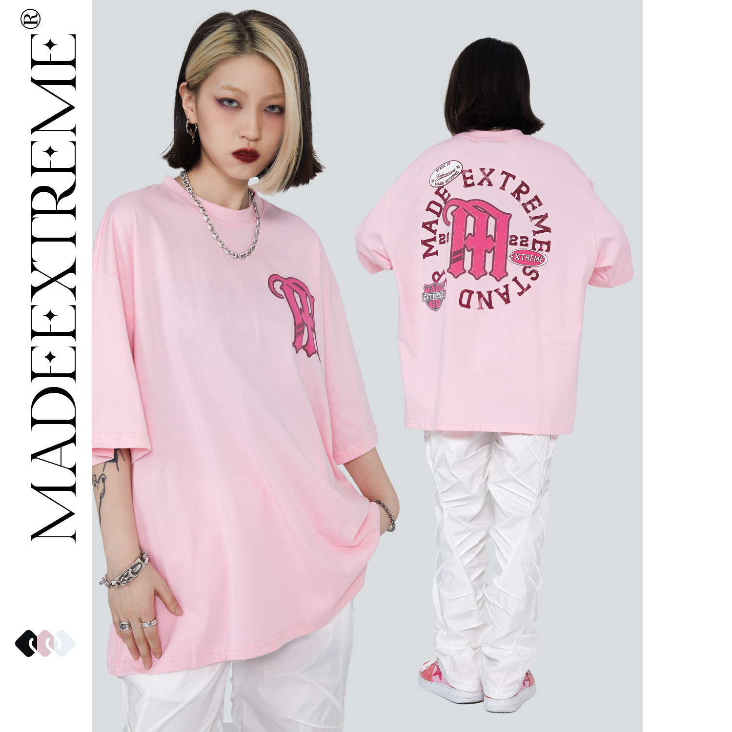 MADEEXTREME Chinese streetwear brand watermark summer short-sleeved men's Gothic letter loose round-neck base layer T-shirt details Picture