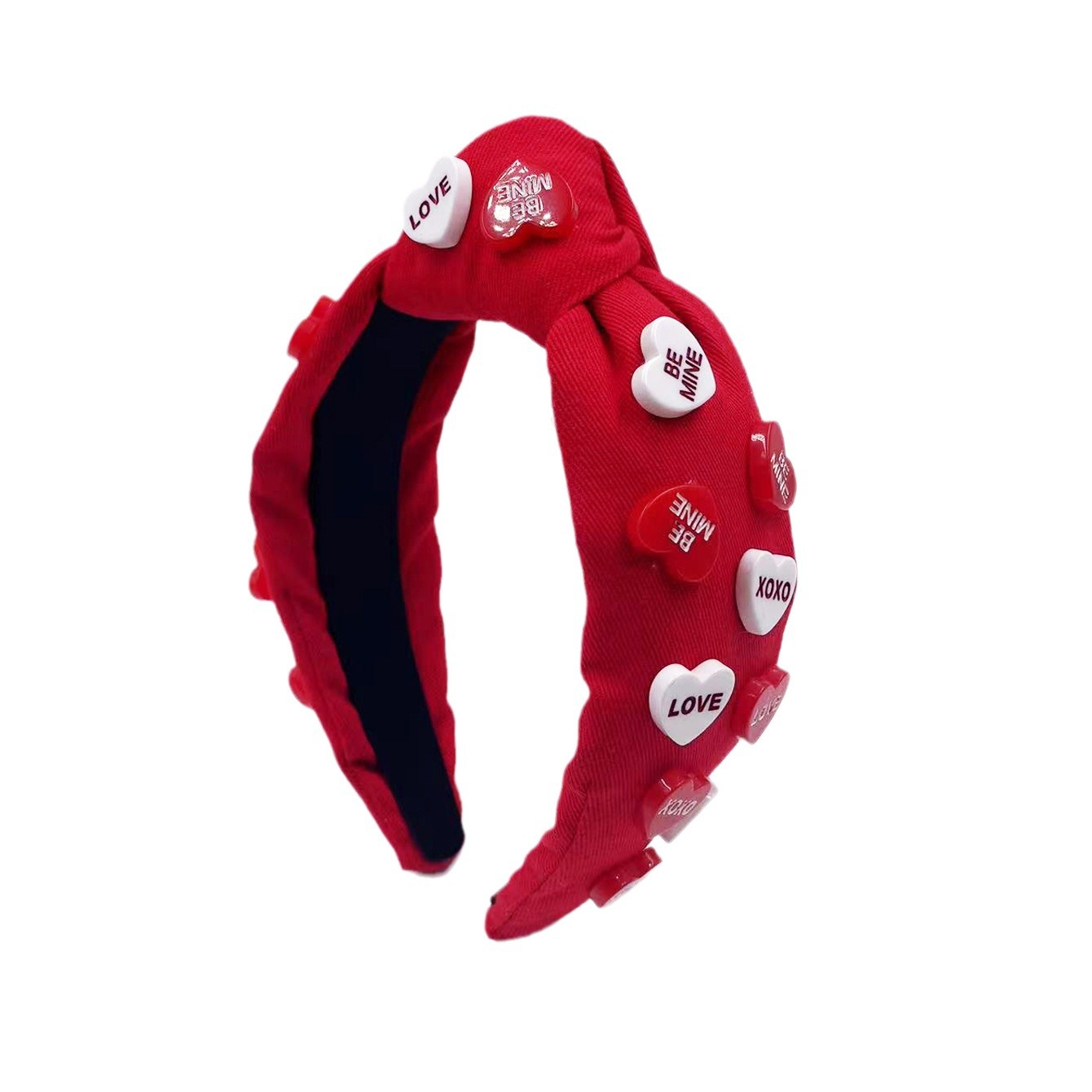 Qiwei Accessories Exclusive Qiwei Accessories Exclusive Qiwei Accessories Valentine's Day New red and pink cotton fabric knotted high head anti-slip sticky red and white heart-shaped accessories, super sweet headband hair Item Picture