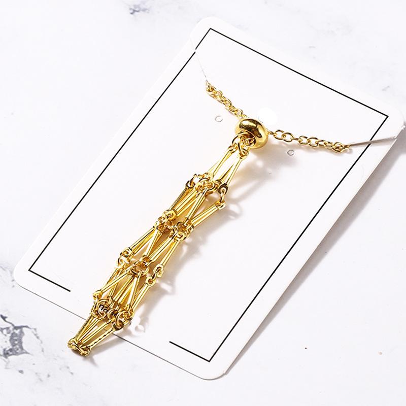 Stainless Steel Metal Bamboo Knot Woven Net Cage Pendant With Natural Crystal Raw Stone Ore Hanging Necklace Adjustable Item Picture