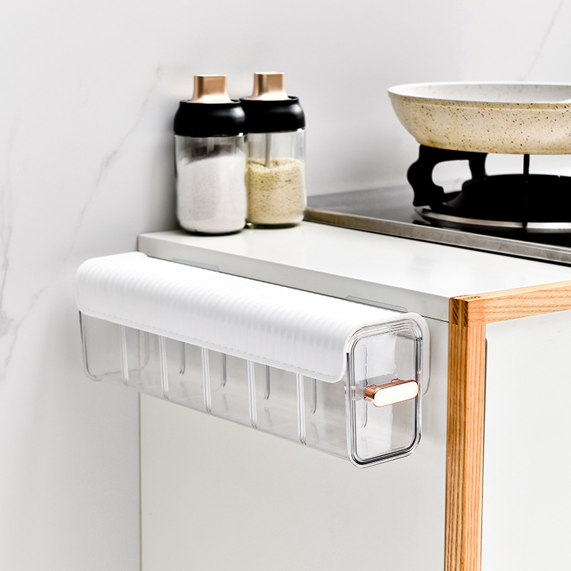 Wall hanging non-punch seasoning box Household kitchen shelf Salt monosodium glutamate seasoning combination set Seasoning bottle jar 0414-5108 Application Scenario