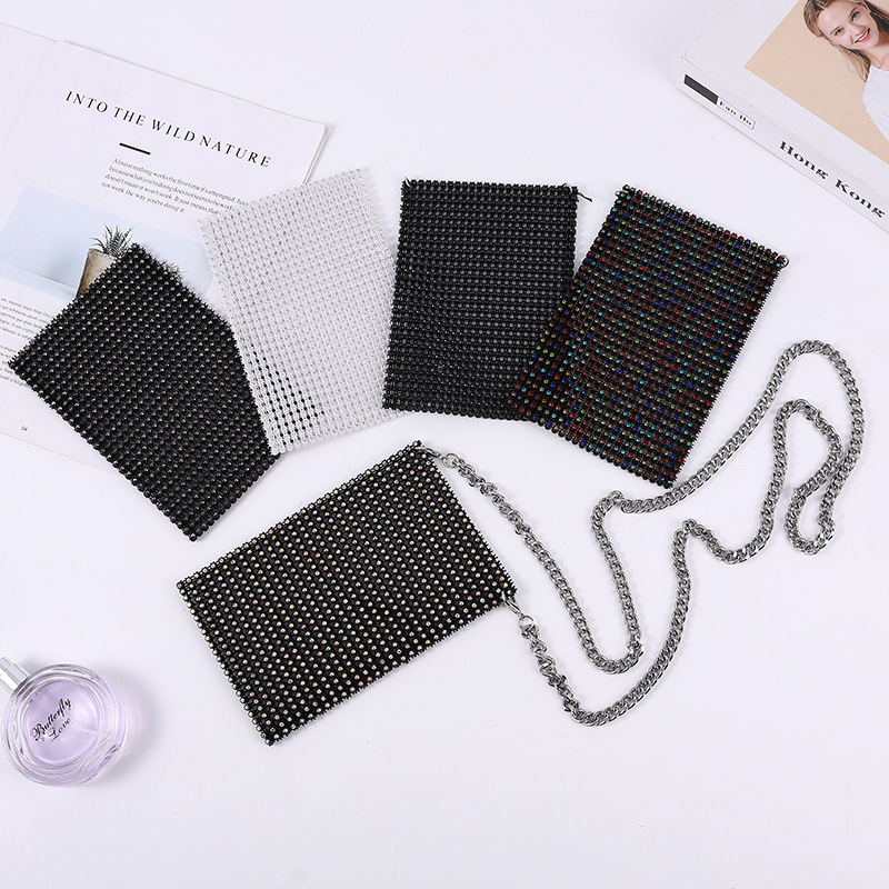 跨境电商爆款时尚个性网钻闪钻满钻链条单肩斜挎网袋手机斜挎包