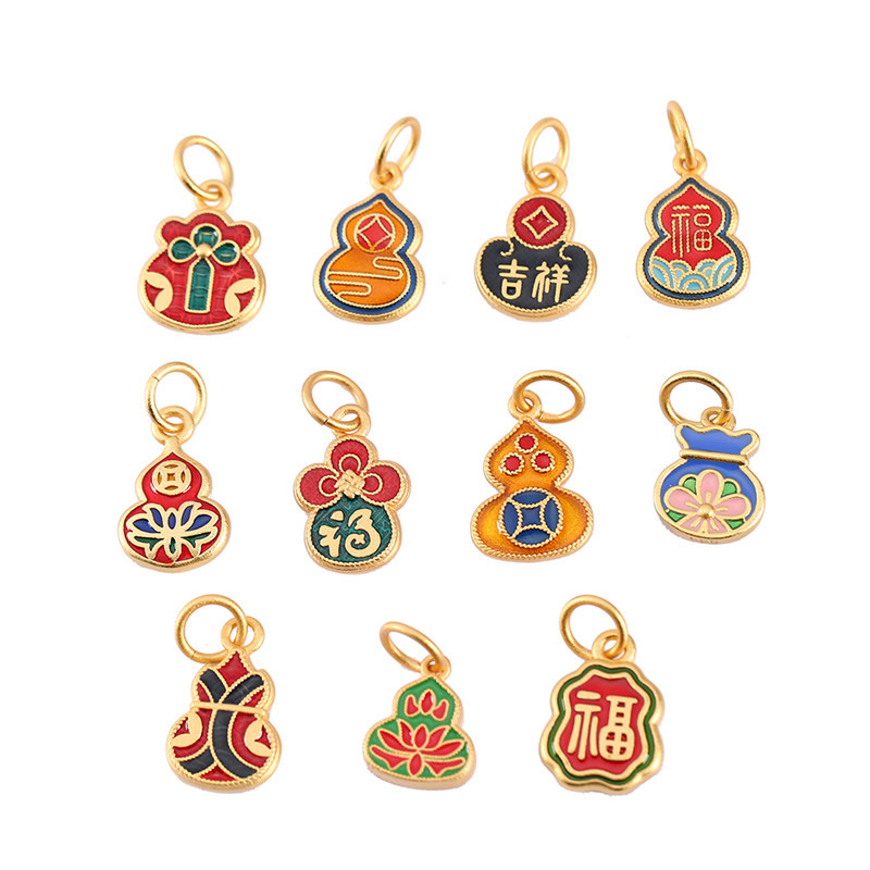 Color-preserving sand-gold small accessories, ancient-style national trend ornaments, ruyi pendants, oil drop gourds, wholesale diy accessories Item Picture
