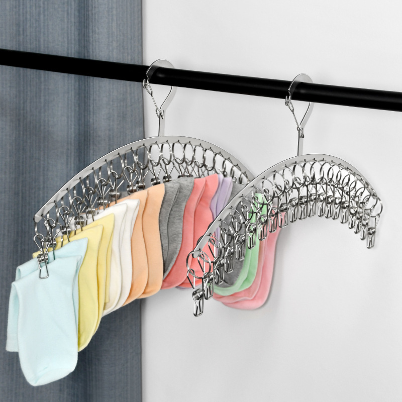 New stainless steel sock rack, arc-shaped thickened flat strip clothes hanger, 20 clip rack, drying rack, clip, windbreaker rack, hanging clothes hanger