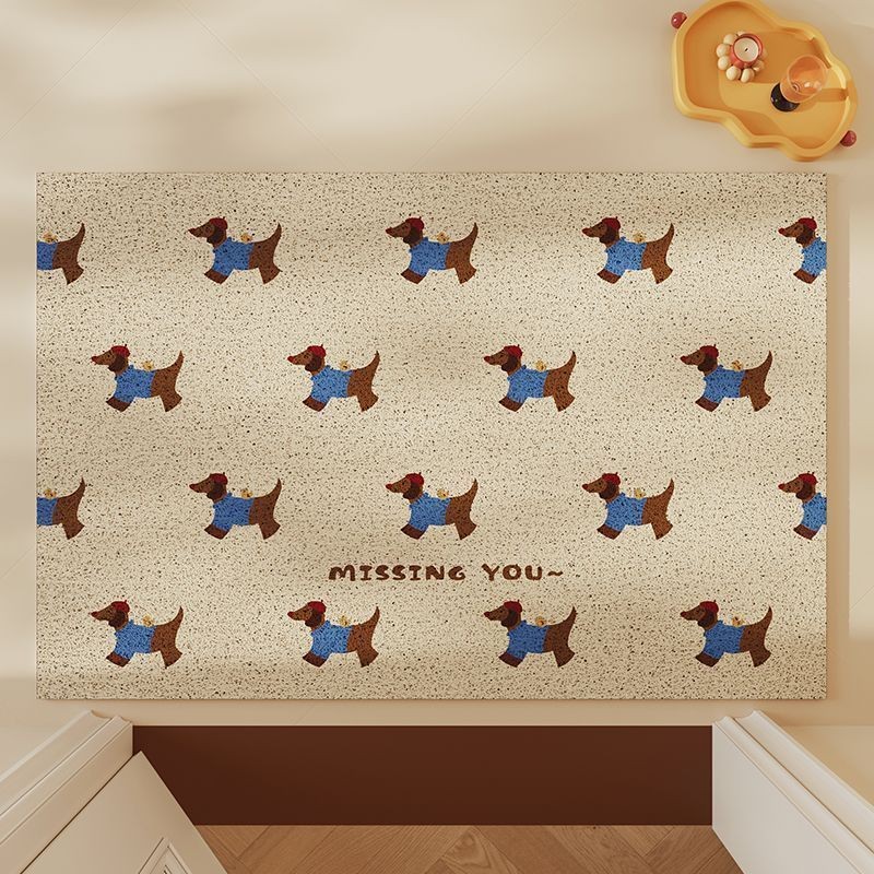 入户门地垫高级感卡通腊肠狗丝圈防滑地垫玄关刮泥蹭土可剪裁地垫