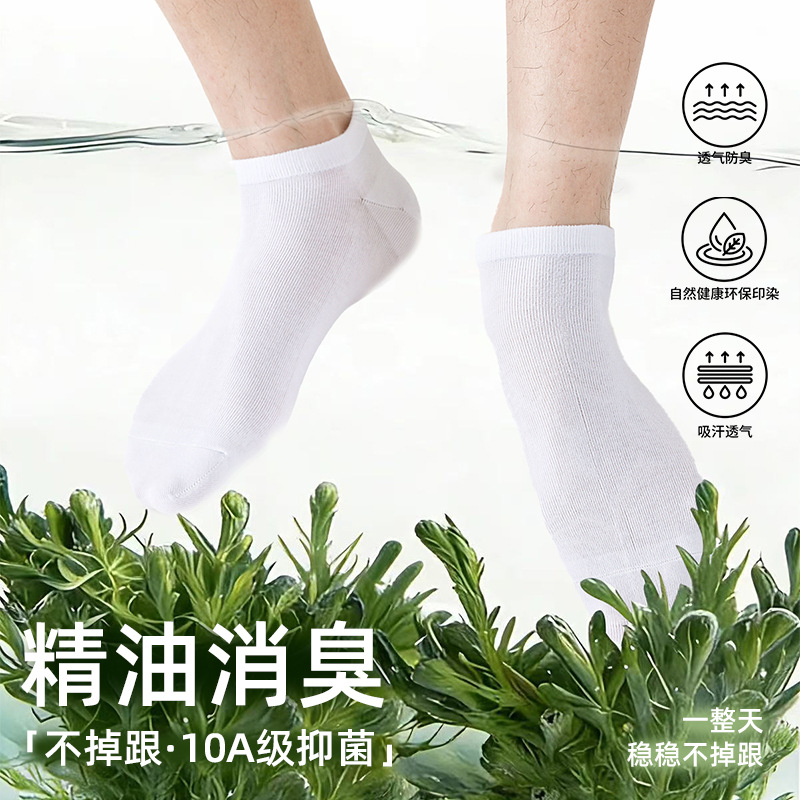 袜子地摊一件代发艾草袜子男士精油防脚气防臭船袜10a级抗菌袜防滑不掉跟春夏短袜一件代发