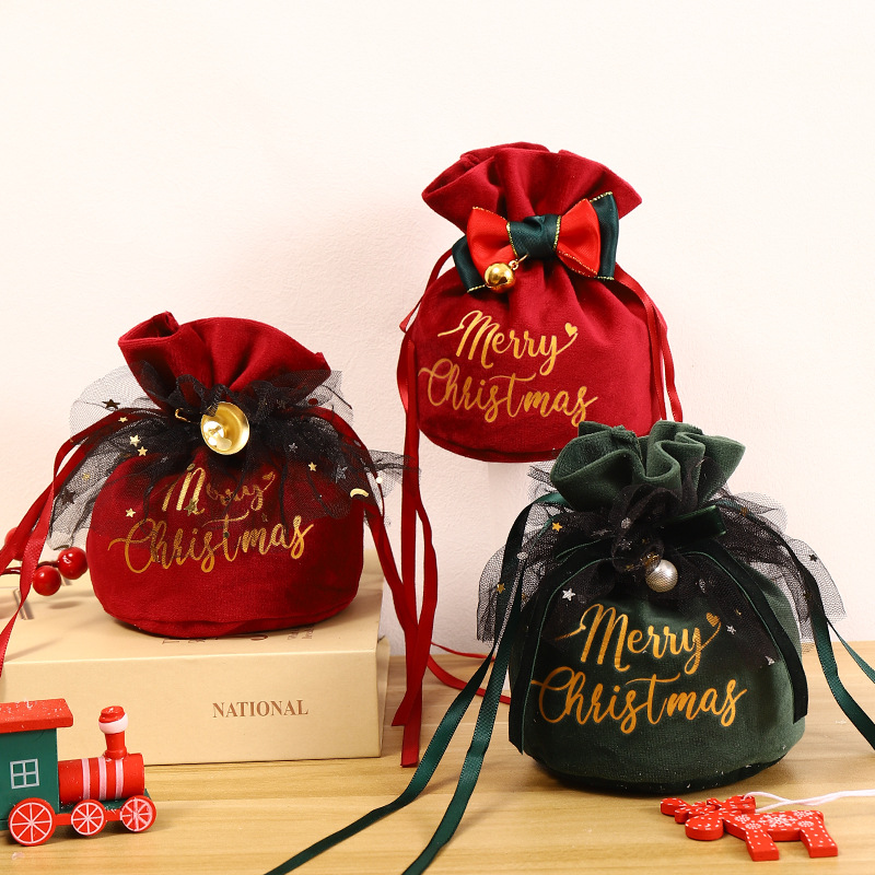 Creative Christmas Gift Christmas Apple Velvet Bag Christmas Eve Velvet Bunched Candy Bag Christmas Tote Bag