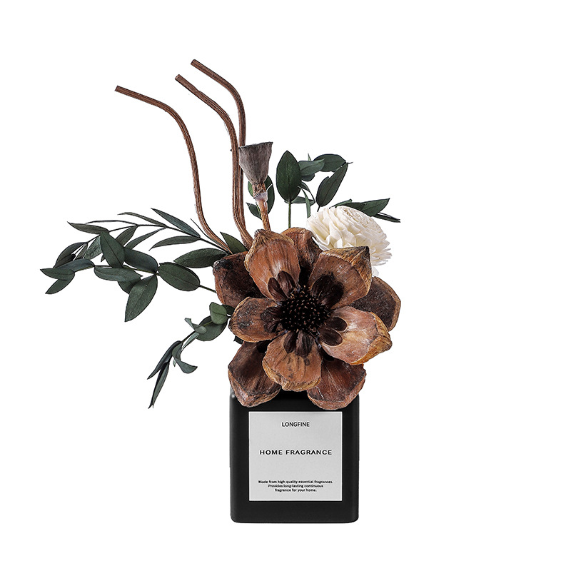 Vintage Black Bottle Dry Flower Without Fire Aromatherapy Essential Oil Household Rattan Fragrance Decoration Bedroom Air Fresh Remove Smell Item Picture