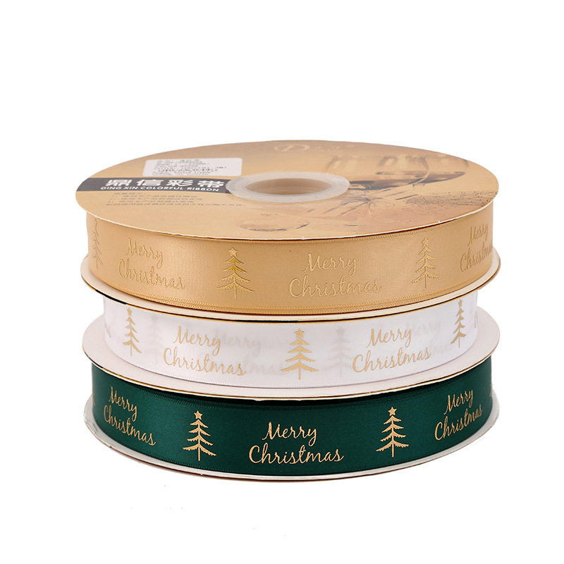 Dingxin 2.5CM Christmas ribbon in stock wholesale DIY polyester ribbon Christmas gift bow gilding packaging ribbon Item Picture