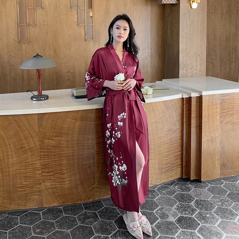 Yaoting's new Spring and summer women's thin ice silk satin, elegant and luxurious Chinese style lace-up morning gown for home wear 2669 Specification image