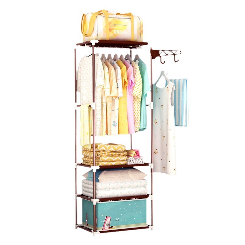 Double-row coat rack, simple hanging rack, storage rack, drying rack, floor-standing simple clothes hanger, bedroom coat rack, drying pole Item Picture
