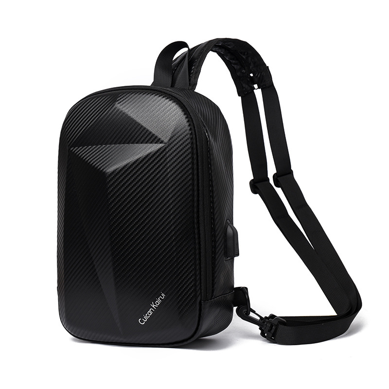 New men's chest bag, high-end carbon fiber motorcycle bag, high-end feel, large-capacity backpack, hard-shell single-shoulder bag, cycling Item Picture