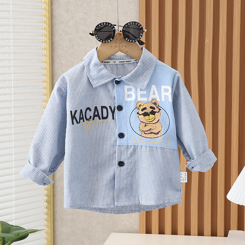 男童长袖衬衫新款男宝宝衬衣儿童春夏洋气韩版上衣潮儿童竖条衬衫