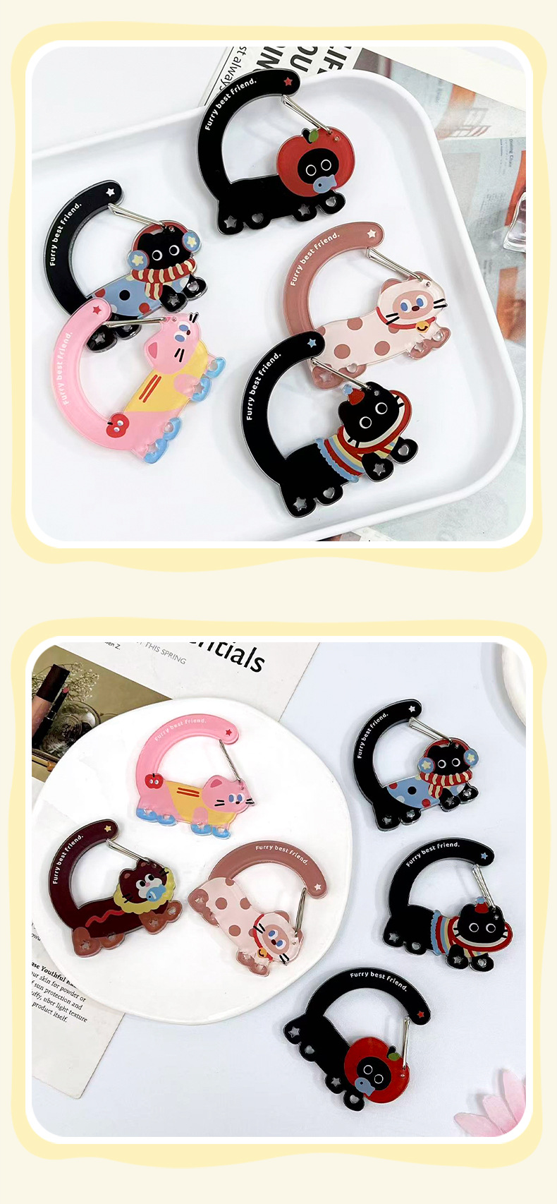 亚克力异形登山扣卡通猫咪爬山扣多功能男女包包钥匙扣挂件diy详情9